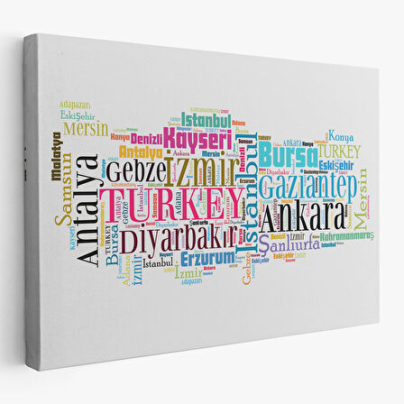 İller İsimli Dekoratif Kanvas Tablo 1003