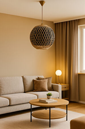 Bohem,Ahşap Gövde,Jüt,Hasır,Rustik,Modern,Doğal El Yapımı Sarkıt Avize