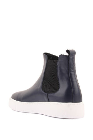 Shoetyle - Lacivert Hakiki Deri Kadın Chelsea Bot - 6929