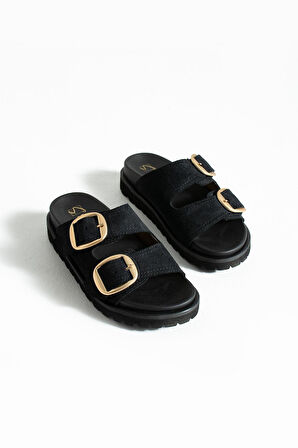 Stato Tekstil-Nappa Hafif Comfort Siyah Kadın Terlik 25Y-1479