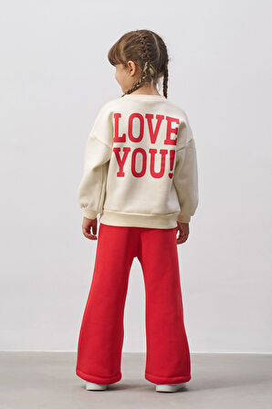 Love You Baskılı Şardonlu Kız Çocuk Takım