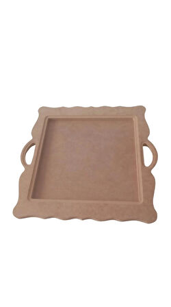 Dekoratif kare kordonlu ahşap sunum tepsisi