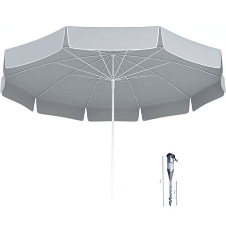 PLAJ ŞEMSİYESİ 200CM ÇAP, 10 TELLİ + ŞEMSİYE SABİTLEME KAZIĞI (55 CM)