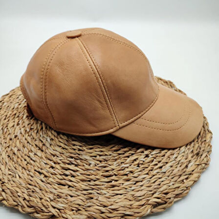 Camel Renk Deri Unisex Şapka