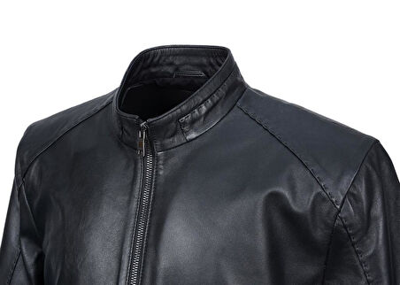Punto Dikişli Beli Lastikli Model Erkek Spor Deri Mont