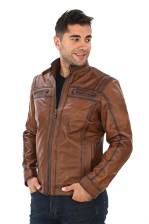 Spor Model Erkek Deri Mont Taba Renk