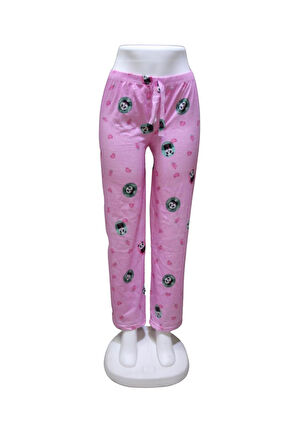 Likralı Kurdele Bel Detaylı Baskılı Cepsiz Kadın Pijama Altı1001