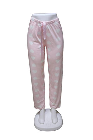 Likralı Kurdele Bel Detaylı Baskılı Cepsiz Kadın Pijama Altı1003