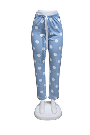 Likralı Kurdele Bel Detaylı Baskılı Cepsiz Kadın Pijama Altı1005