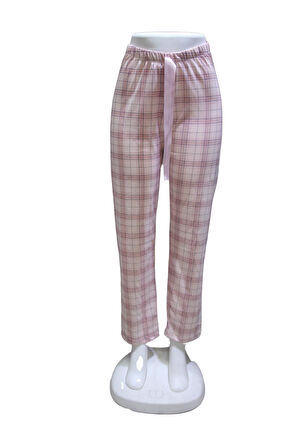 Likralı Kurdele Bel Detaylı Baskılı Cepsiz Kadın Pijama Altı1006