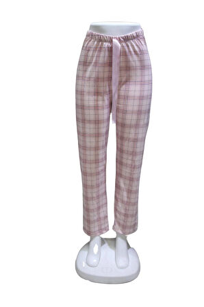 Likralı Kurdele Bel Detaylı Baskılı Cepsiz Kadın Pijama Altı1006