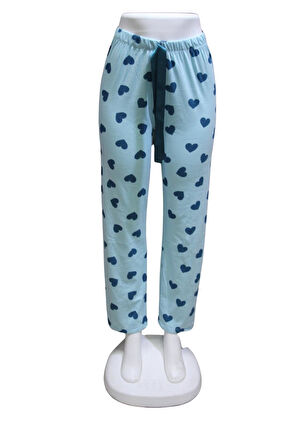 Likralı Kurdele Bel Detaylı Baskılı Cepsiz Kadın Pijama Altı1007
