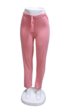 Likralı Kurdele Bel Detaylı Baskılı Cepsiz Kadın Pijama Altı1008