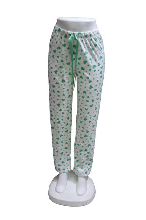 Likralı Kurdele Bel Detaylı Baskılı Cepsiz Kadın Pijama Altı1013