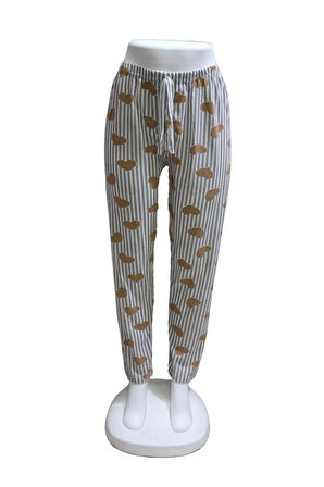 Süprem Kurdele Bel Detaylı Baskılı Cepsiz Kadın Pijama Altı1014