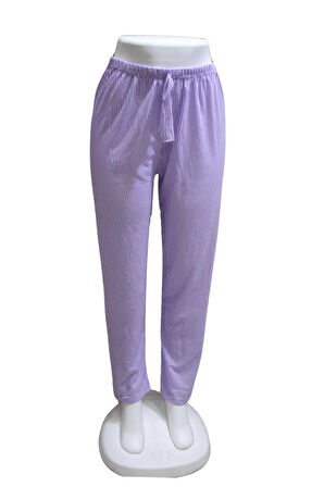 Süprem Kurdele Bel Detaylı Baskılı Cepsiz Kadın Pijama Altı1016