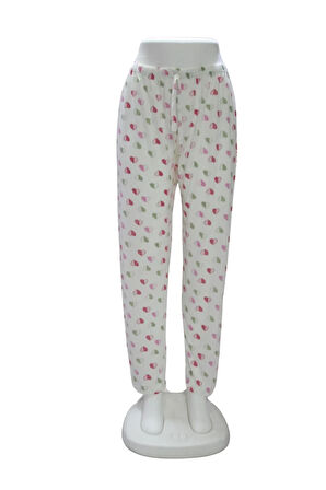 Süprem Kurdele Bel Detaylı Baskılı Cepsiz Kadın Pijama Altı1017