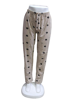 Süprem Kurdele Bel Detaylı Baskılı Cepsiz Kadın Pijama Altı1019