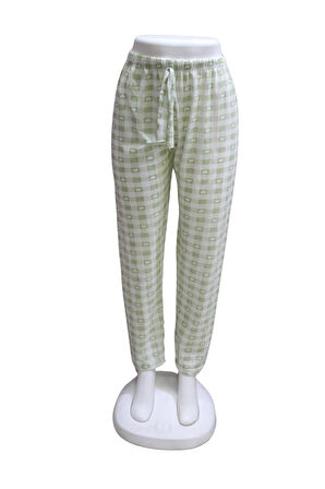 Süprem Kurdele Bel Detaylı Baskılı Cepsiz Kadın Pijama Altı1020