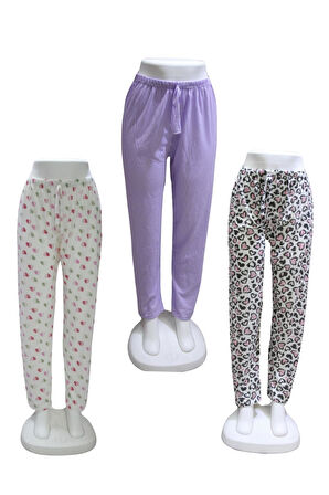 Süprem 3 lü Paket Kurdele Bel Detaylı Baskılı Cepsiz Kadın Pijama Altı1022