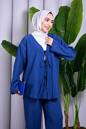 Bağcık Detaylı Pantolonlu Kimono Takım