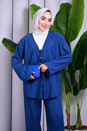 Bağcık Detaylı Pantolonlu Kimono Takım