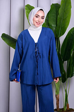 Bağcık Detaylı Pantolonlu Kimono Takım