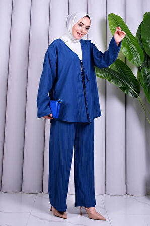 Bağcık Detaylı Pantolonlu Kimono Takım