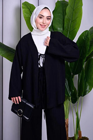 Bağcık Detaylı Pantolonlu Kimono Takım
