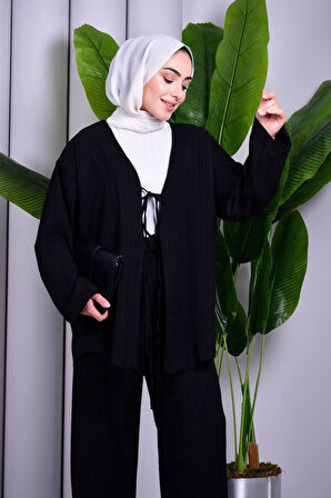 Bağcık Detaylı Pantolonlu Kimono Takım