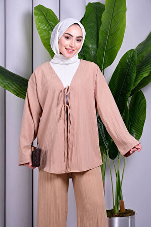 Bağcık Detaylı Pantolonlu Kimono Takım