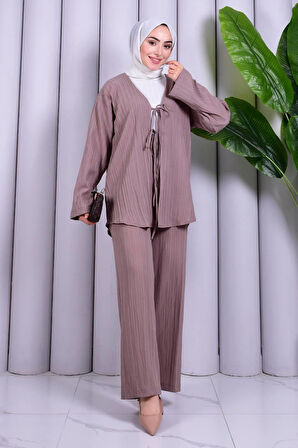 Bağcık Detaylı Pantolonlu Kimono Takım
