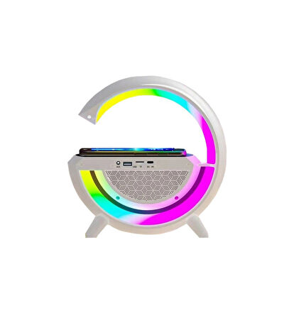 BT-3401 Kablosuz Şarj Standı Rgb Ledli Dijital Saatli Alarmlı Radyolu Bluetooth Hoparlör