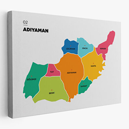 Adıyaman İli ve İlçeler Haritası Dekoratif Kanvas Tablo 1251