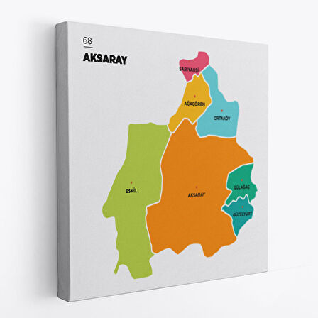 Aksaray İli ve İlçeler Haritası Dekoratif Kanvas Tablo 1260