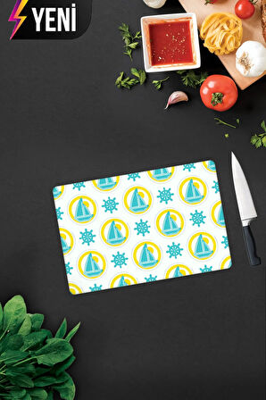 Cam Kesme Tahtası - Cam Kesme Tablası | Yelken Desenli | 20cm x 30cm