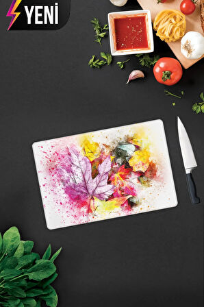 Cam Kesme Tahtası - Cam Kesme Tablası | Renkli Sonbahar | 20cm x 30cm