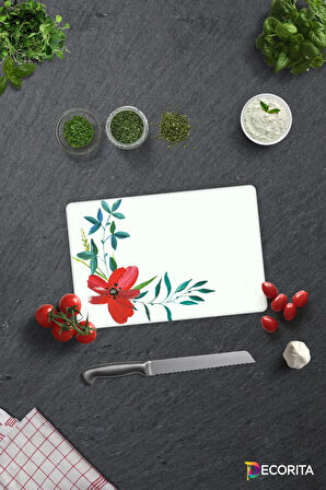 Cam Kesme Tahtası - Cam Kesme Tablası | Çiçek Motifi Desenli | 20cm x 30cm