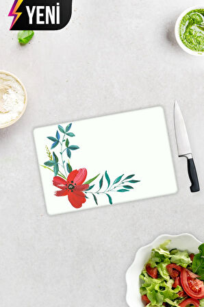 Cam Kesme Tahtası - Cam Kesme Tablası | Çiçek Motifi Desenli | 20cm x 30cm
