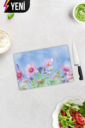 Cam Kesme Tahtası - Cam Kesme Tablası | Menekşe Desenli | 20cm x 30cm