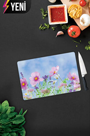 Cam Kesme Tahtası - Cam Kesme Tablası | Menekşe Desenli | 20cm x 30cm