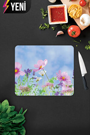 Cam Kesme Tahtası - Cam Kesme Tablası | Menekşe Desenli | 29cm x 34cm