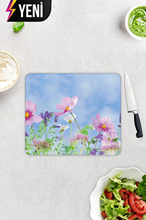 Cam Kesme Tahtası - Cam Kesme Tablası | Menekşe Desenli | 29cm x 34cm