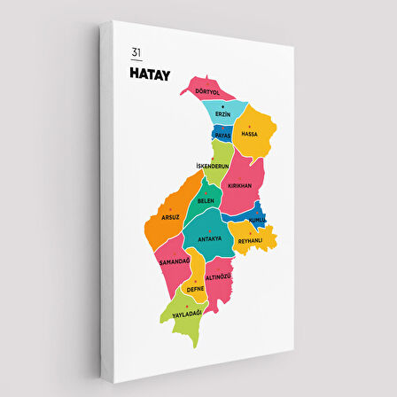 Hatay İli ve İlçeler Haritası Dekoratif Kanvas Tablo 1354