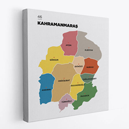 Kahramanmaraş İli ve İlçeler Haritası Dekoratif Kanvas Tablo 1371
