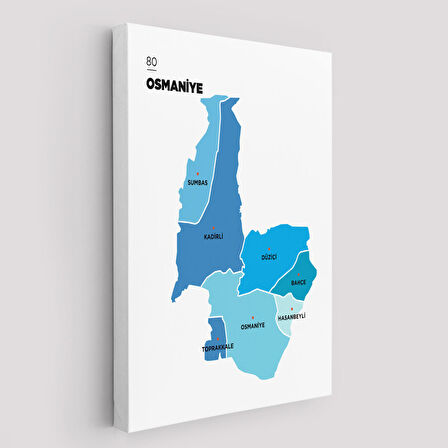 Osmaniye İli ve İlçeler Haritası Dekoratif Kanvas Tablo 1438
