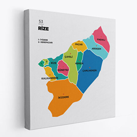 Rize İli ve İlçeler Haritası Dekoratif Kanvas Tablo 1439