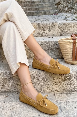 Kadın Deri Camel Süet Loafer Ayakkabı