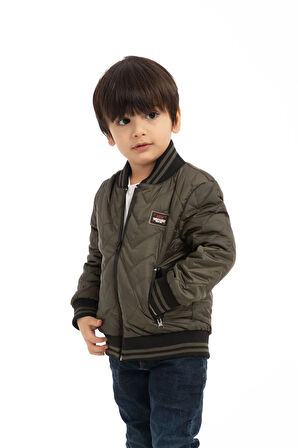 Erkek Çocuk Haki Kolej Yaka Astarlı Su Ve Rüzgar Geçirmez Fermuarlı Mont Ceket