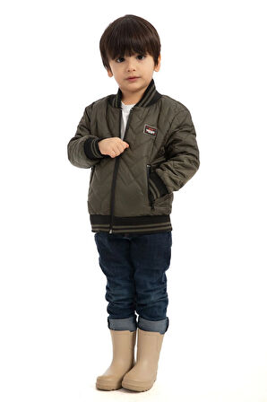 Erkek Çocuk Haki Kolej Yaka Astarlı Su Ve Rüzgar Geçirmez Fermuarlı Mont Ceket